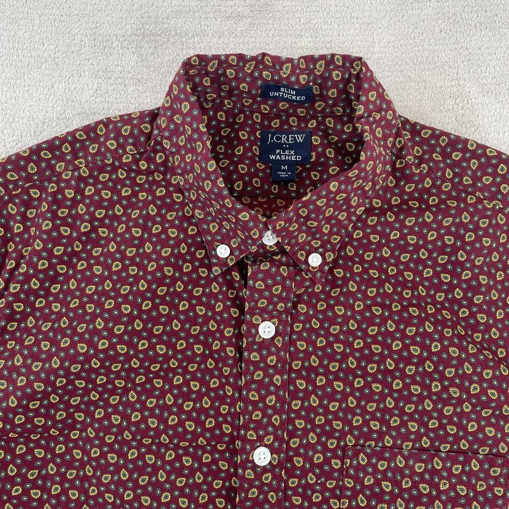 J. CREW Shirt‎ Men Medium Burgundy Paisley AOP Slim Untucked Flex Washed Preppy